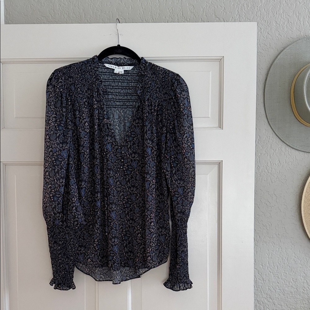 Veronica Beard Navy Floral Blouse